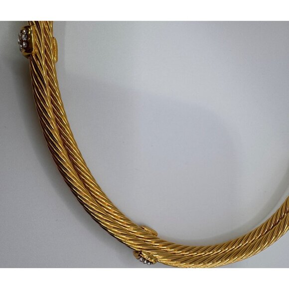 Gold Tone Cable Collar Necklace Rhinestone Accents Designer Style Statement - Picture 8 of 11